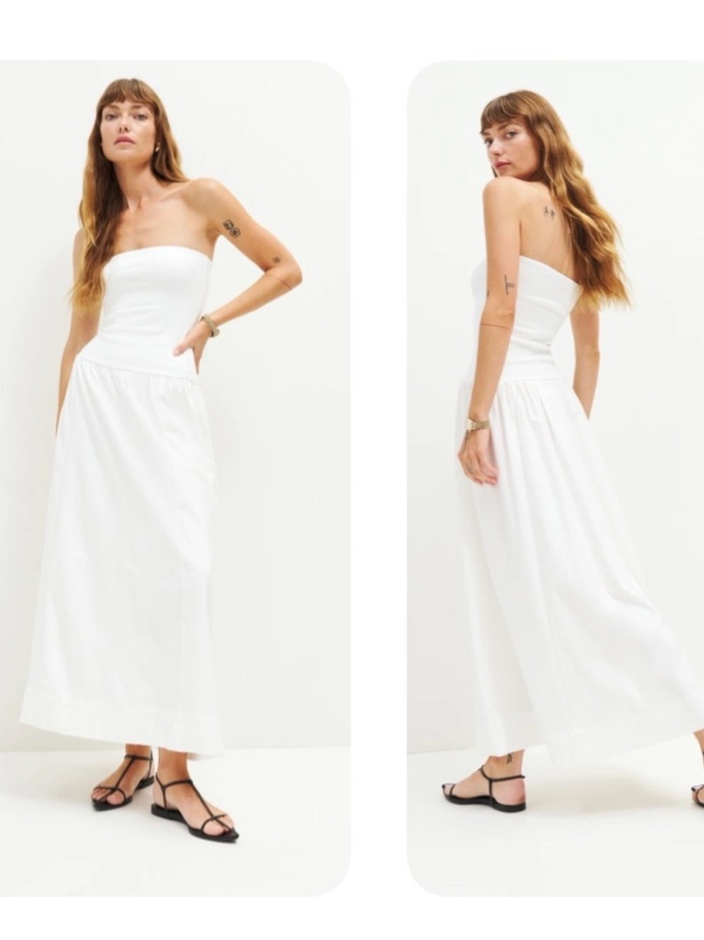 Reformation White Strapless Midi dress